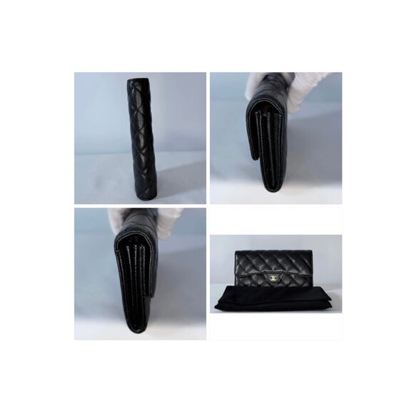 SOLD TYSM Chanel Classic Quilted Caviar Long Flap Wallet Gold CC Logo - Picture 5 of 10